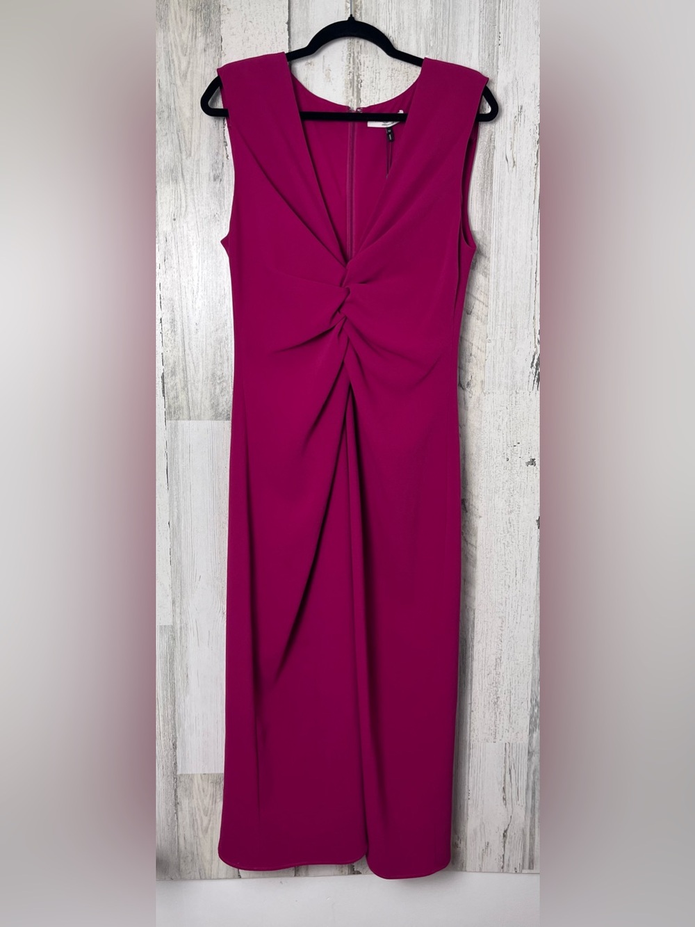 Halston Heritage Sleeveless Twist-Front Midi Dress in Fuchsia 12